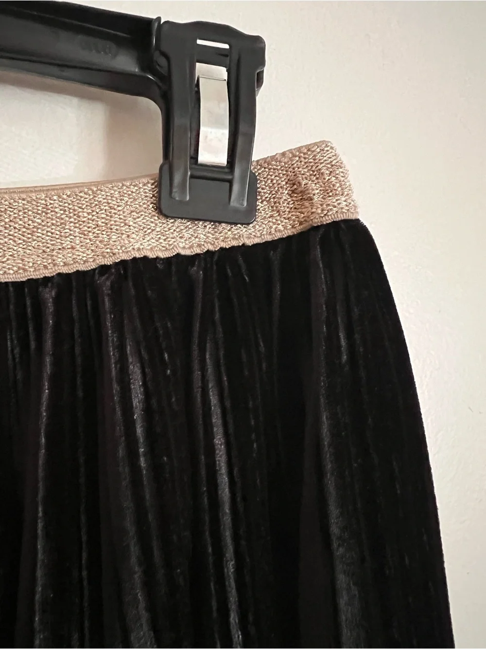 Zara Black Velvet Pleated Skirt with Gold Waistband